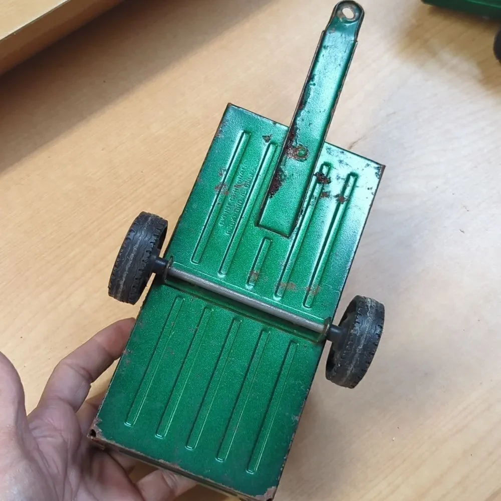 2- Vintage Metal Nylint Toy Wagon Trailer Metallic Green 6” x 3” w/ 2.75” Tongue